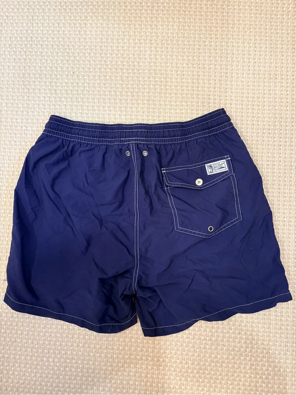 Polo by Ralph Lauren Navy Swim Trunks with White Piping - 5” inseam
